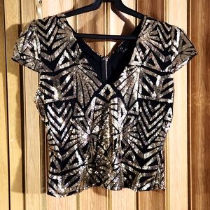 Sequined Black and Gold Top